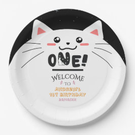 Plato De Papel Marco de gato lindo con estrellas brillantes para