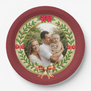 Plato De Papel Marco de imagen personalizado y corona de Navidad