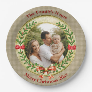 Plato De Papel Marco de Imagen Personalizado y Corona de Navidad