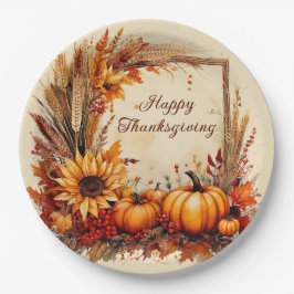 Plato De Papel Marco de mezcla de otoño Acción de Gracias