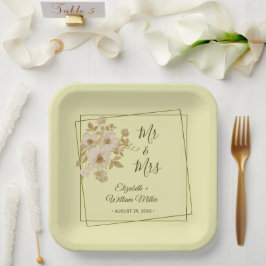 Plato De Papel Marco de Rosa – Boda Amarillo Celeste