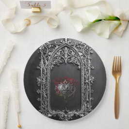 Plato De Papel Marco de Rosa de Boda Gótica Elegante