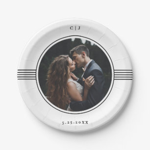 Plato De Papel Marco elegante   Boda de fotografías en blanco y n