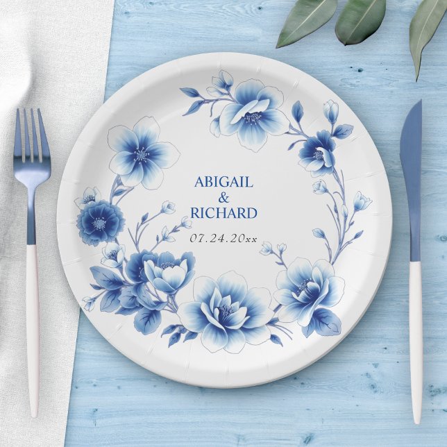 Plato De Papel Marco floral azul Flores Chinoiserie boda (Subido por el creador)