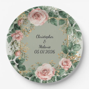 Plato De Papel Marco floral de acuarela elegante