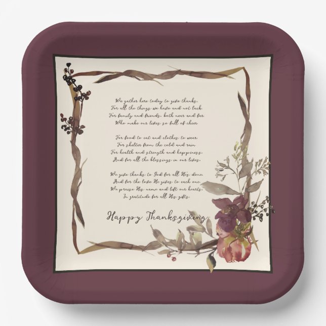 Plato De Papel Marco floral otoñal con texto (Anverso)