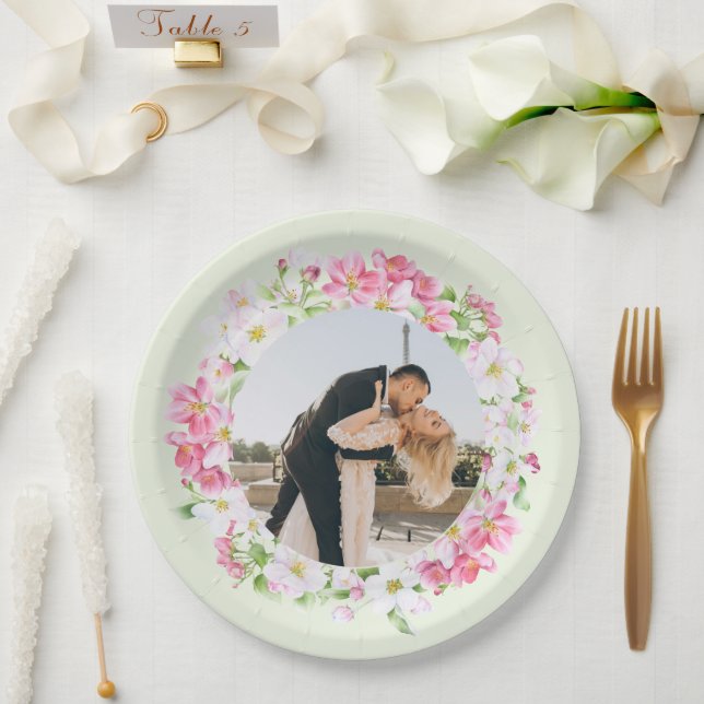 Plato De Papel Marco floral Parejas favoritas Boda de fotografía (Boda)