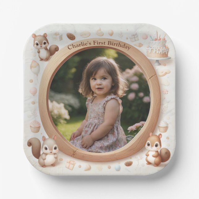 Plato De Papel Marco fotográfico de ardilla para fiestas de cumpl (Anverso)