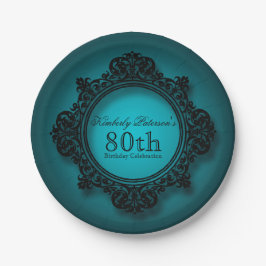 Plato De Papel Marco vintage en azul - 80 placas de papel de cump