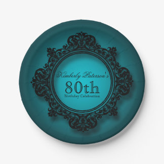 Plato De Papel Marco vintage en azul - 80 placas de papel de cump