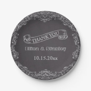 Plato De Papel Marco vintage y boda de pizarra Gracias