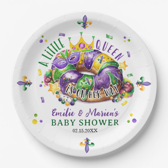 Plato De Papel Mardi Gras A little Queen in on the way (Anverso)