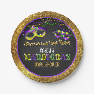 Plato De Papel Mardi Gras Baby Shower (Oro)