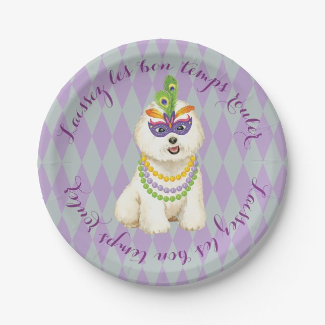 Plato De Papel Mardi Gras Bichon Frise (Anverso)