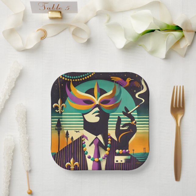 Plato De Papel Mardi Gras El hombre fumador (Boda)