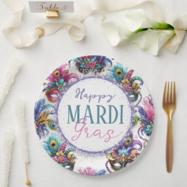 Plato De Papel Mardi Gras festivo