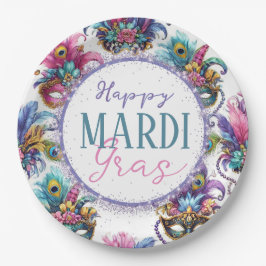 Plato De Papel Mardi Gras festivo