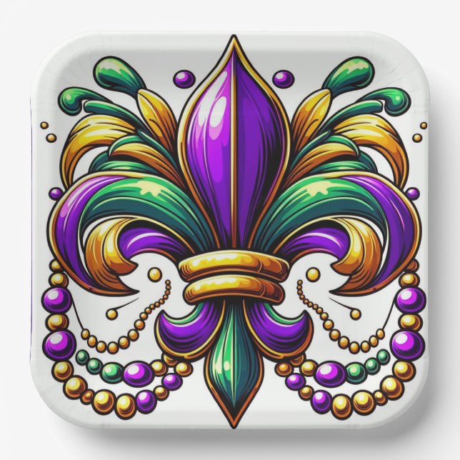 Plato De Papel Mardi Gras Fleur de lis (Anverso)