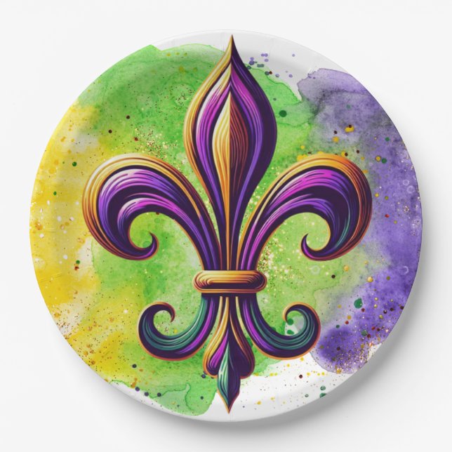 Plato De Papel Mardi Gras Fleur de lis (Anverso)