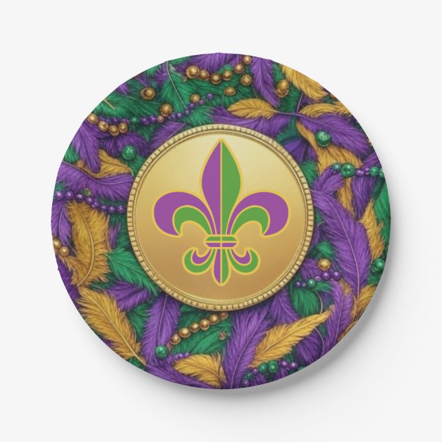 Plato De Papel Mardi Gras Fleur de lis (Anverso)