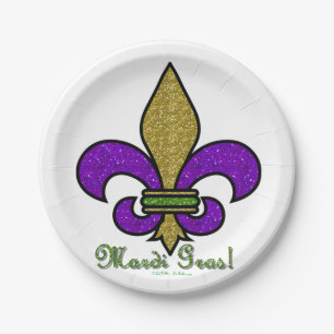 Plato De Papel Mardi Gras Fleur De Lis