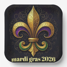 Plato De Papel Mardi Gras Fleur de Lis Party