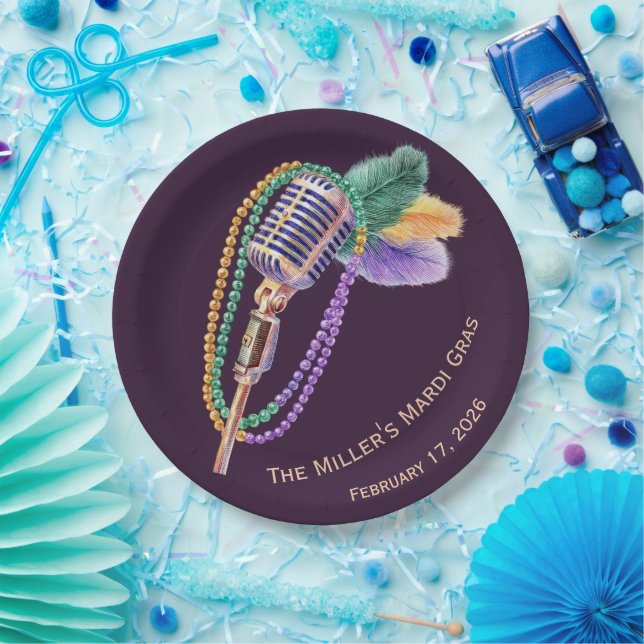 Plato De Papel Mardi Gras Jazz Microphone Party Plates (Fiesta)