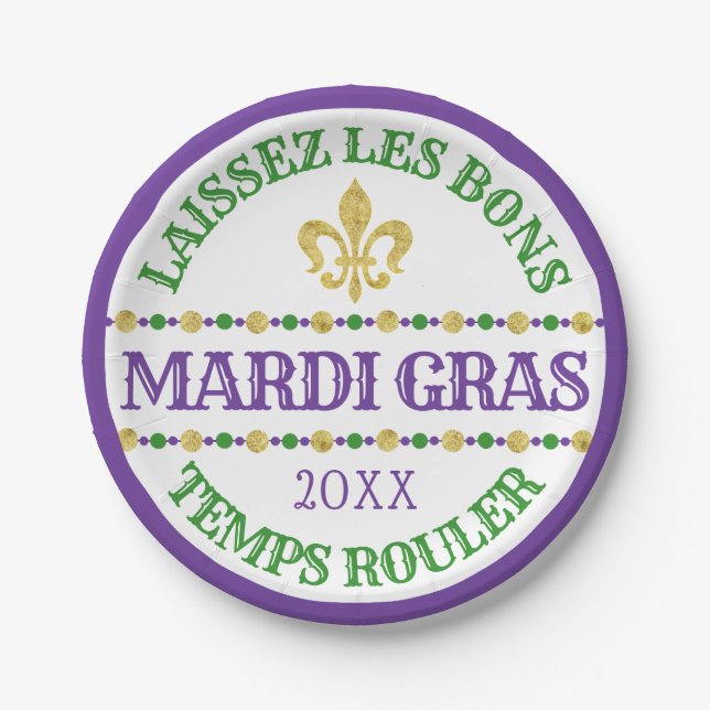Plato De Papel Mardi Gras | Laissez Les Bons Temps Rouler (Anverso)