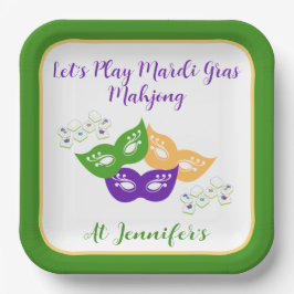 Plato De Papel Mardi Gras Mahjong PERSONALIZE Green Gold Purple