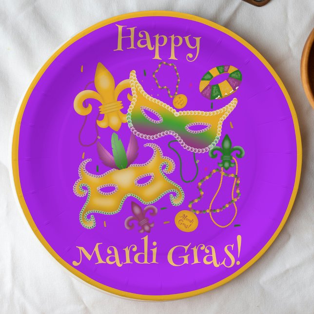 Plato De Papel Mardi Gras Mask Fleur de Lis Bebidas King Cake (Subido por el creador)