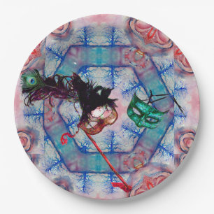 Plato De Papel MARDI GRAS MASQUERADE BALL MÁSCARA rosa azul púrpu