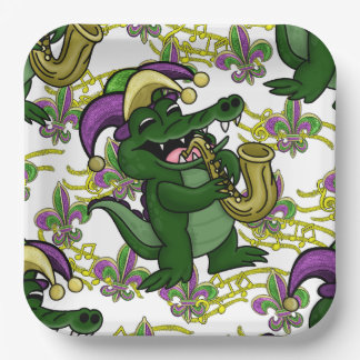 Plato De Papel Mardi Gras Paper Plate-NOLA Gator
