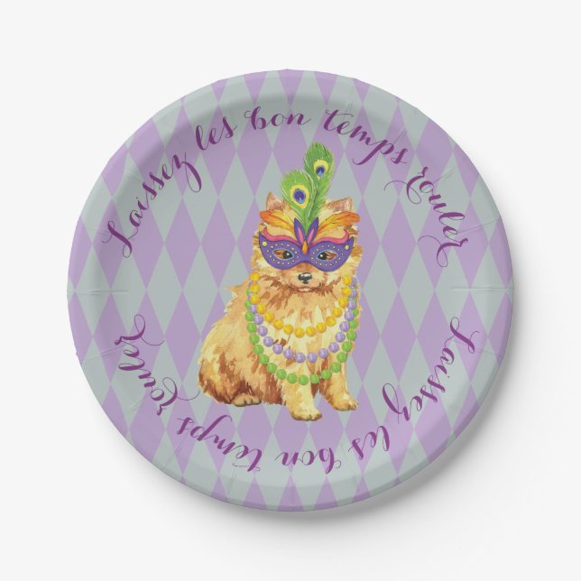 Plato De Papel Mardi Gras Pomeranian (Anverso)