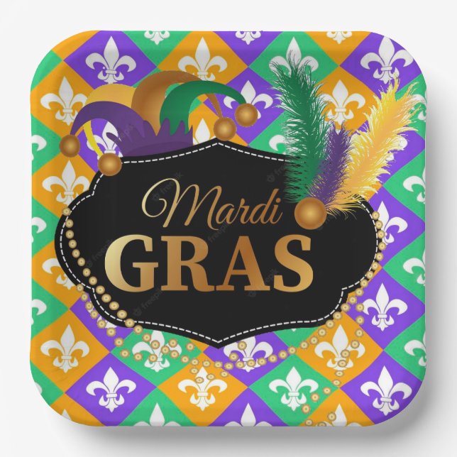 Plato De Papel Mardi Grass Fleur de Lis (Anverso)