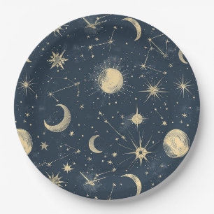 Plato De Papel Marfil Antiguo Mapa Celeste de la Luna Estrella Ma