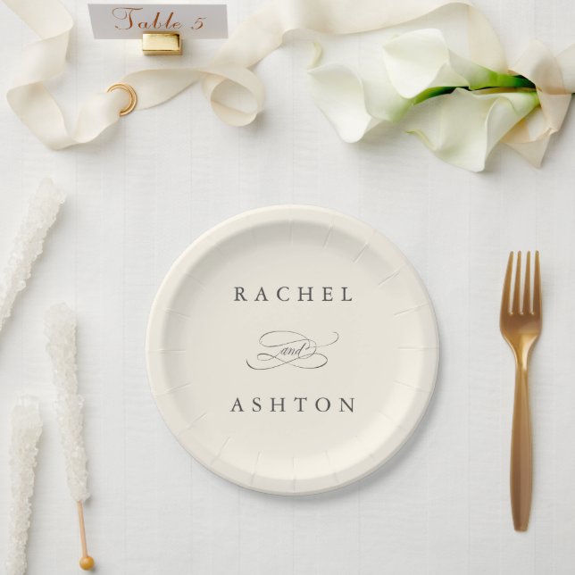 Plato De Papel Marfil Simple Elegante Boda (Boda)
