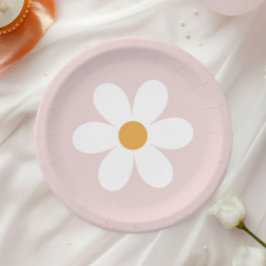 Plato De Papel Margarita retro rosa claro boho