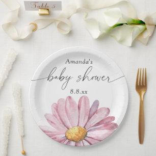 Plato De Papel Margarita rosa Flor silvestre - Baby shower