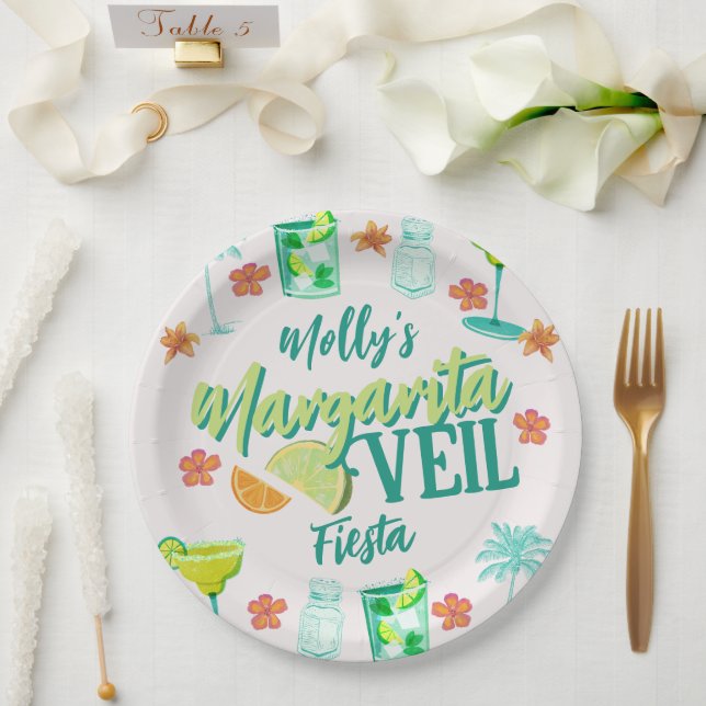 Plato De Papel Margarita Veil Bachelorette Party Ilustrada (Boda)