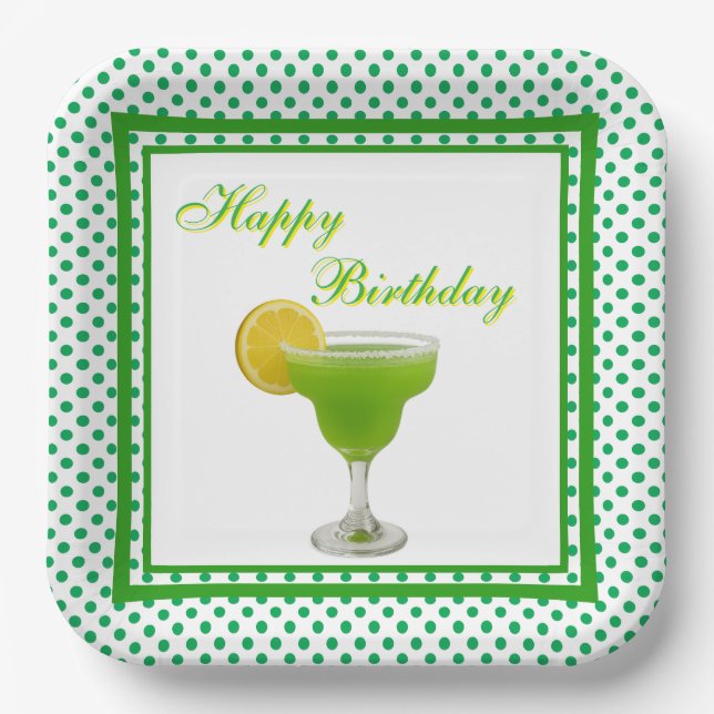 Plato De Papel Margarita Verde de Cumpleaños  (Anverso)