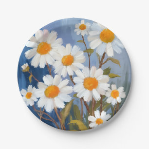 Plato De Papel Margaritas blancas Flores de acuarela pintadas