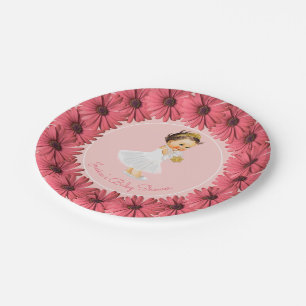 Plato De Papel Margaritas coralinas rosadas de princesa Baby