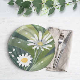 Plato De Papel Margaritas de primavera | Jardín floral blanco acu