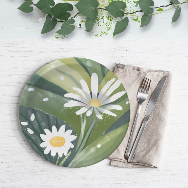 Plato De Papel Margaritas de primavera | Jardín floral blanco acu (Subido por el creador)