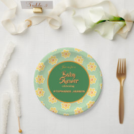 Plato De Papel Margaritas de primavera sobre verde salvia pastel