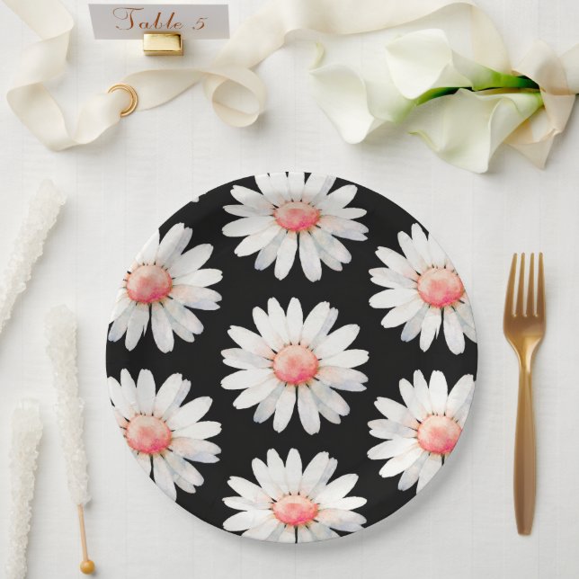Plato De Papel Margaritas de punto rojo (Boda)
