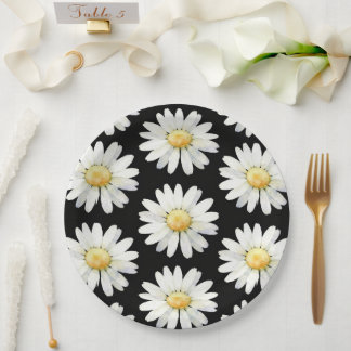 Plato De Papel Margaritas de puntos amarillos