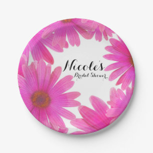 Plato De Papel Margaritas Rosadas Floral Daisy Festa Personalizad