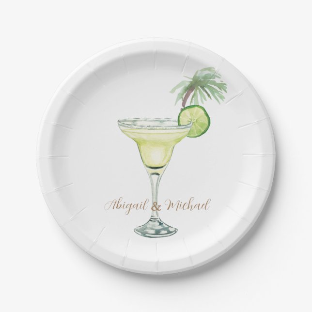 Plato De Papel Margaritas Tropical Parejas Nombres (Anverso)