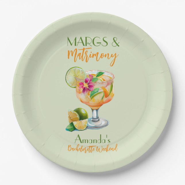 Plato De Papel Margs and Matrimony Tequila & Fiesta Bachelorette (Anverso)